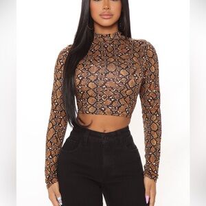 Fashion Nova Brown Snake Print Crop Top